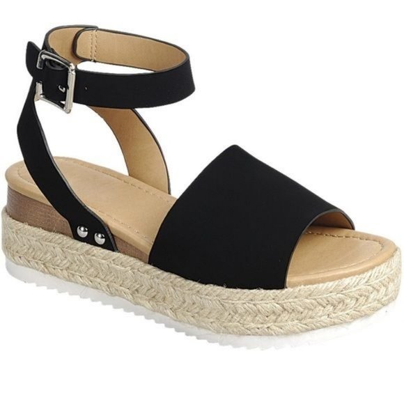 !! NEW !! Platform Espadrille Sandals in Black - Picture 2 of 9